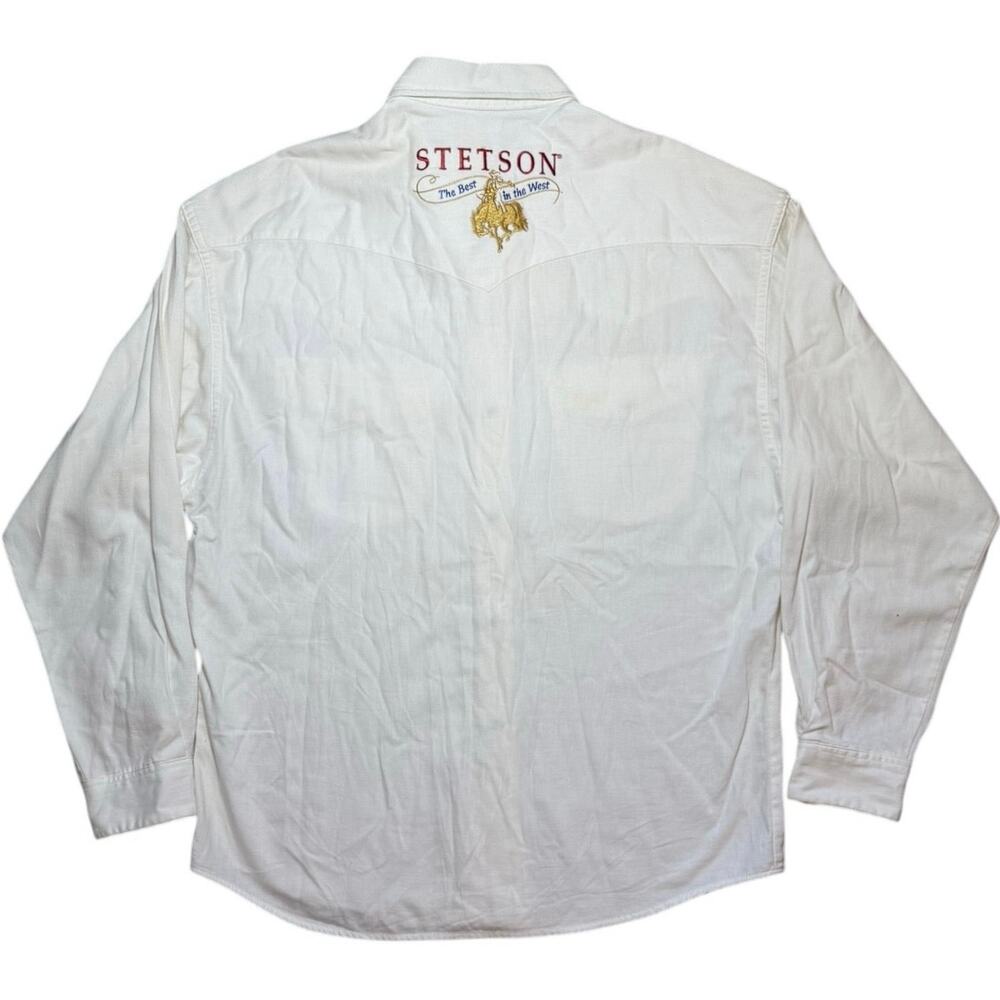 Vintage Stetson The Best In The West Embroidered Pearl Snap Shirt White Large